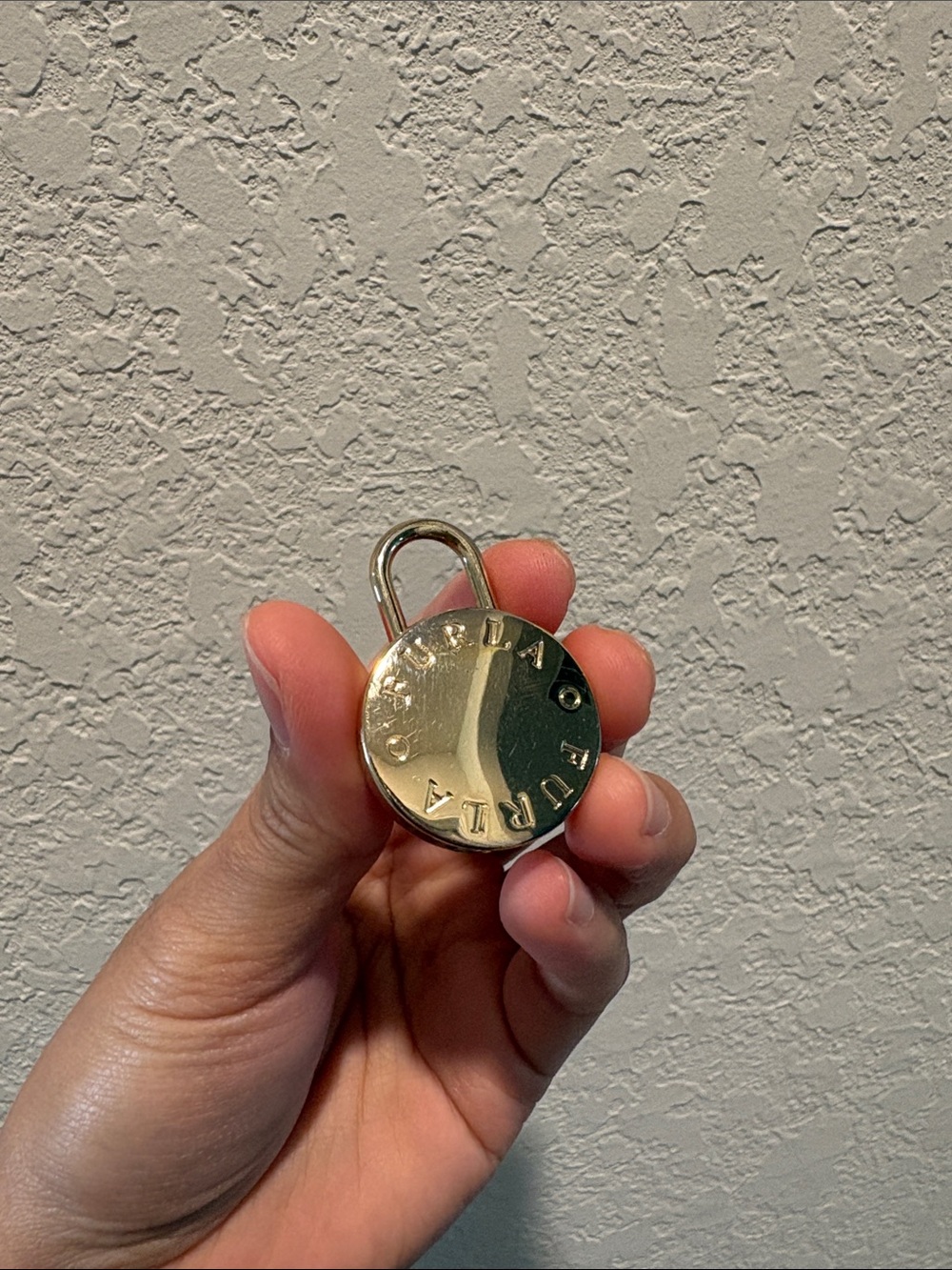Furla Gold Round Padlock Charm with Debossed Logo